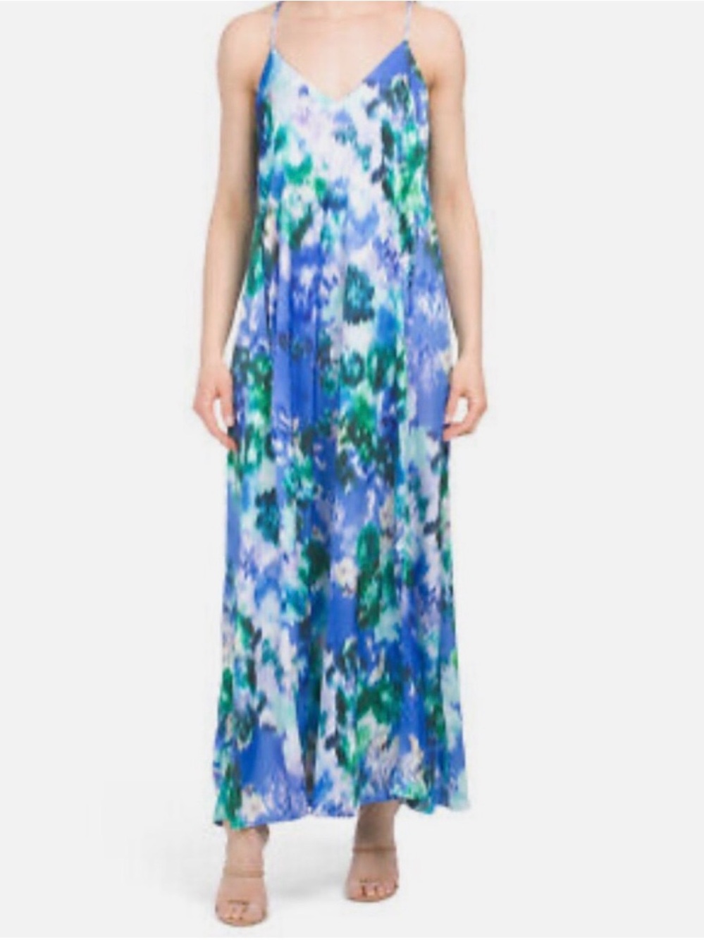 Nicole Miller New York Abstract Watercolor Maxi
Dress Blue Green Floral Slip M